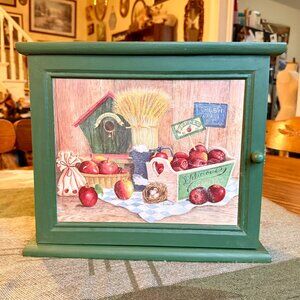 Vintage Farmhouse Primitive Cabinet with Printed Apple Painting Door